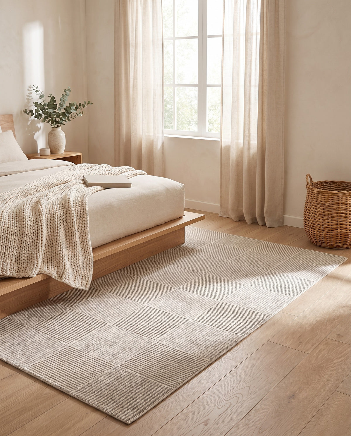 Easy Clean Rug Textured Grid Durable Non-Slip Pet-Friendly Moder | Indoor Use, 1-9ft