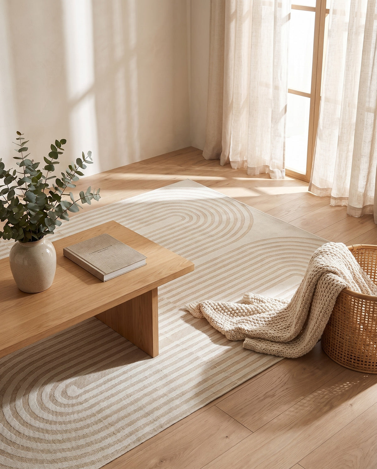 Easy Clean Washable Rug Soft Sand Elegance Arc Minimalist Design | Spill Resistant, 3-9ft