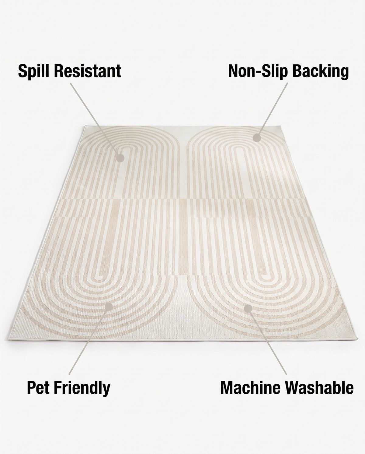 Easy Clean Washable Rug Soft Sand Elegance Arc Minimalist Design | Spill Resistant, 3-9ft