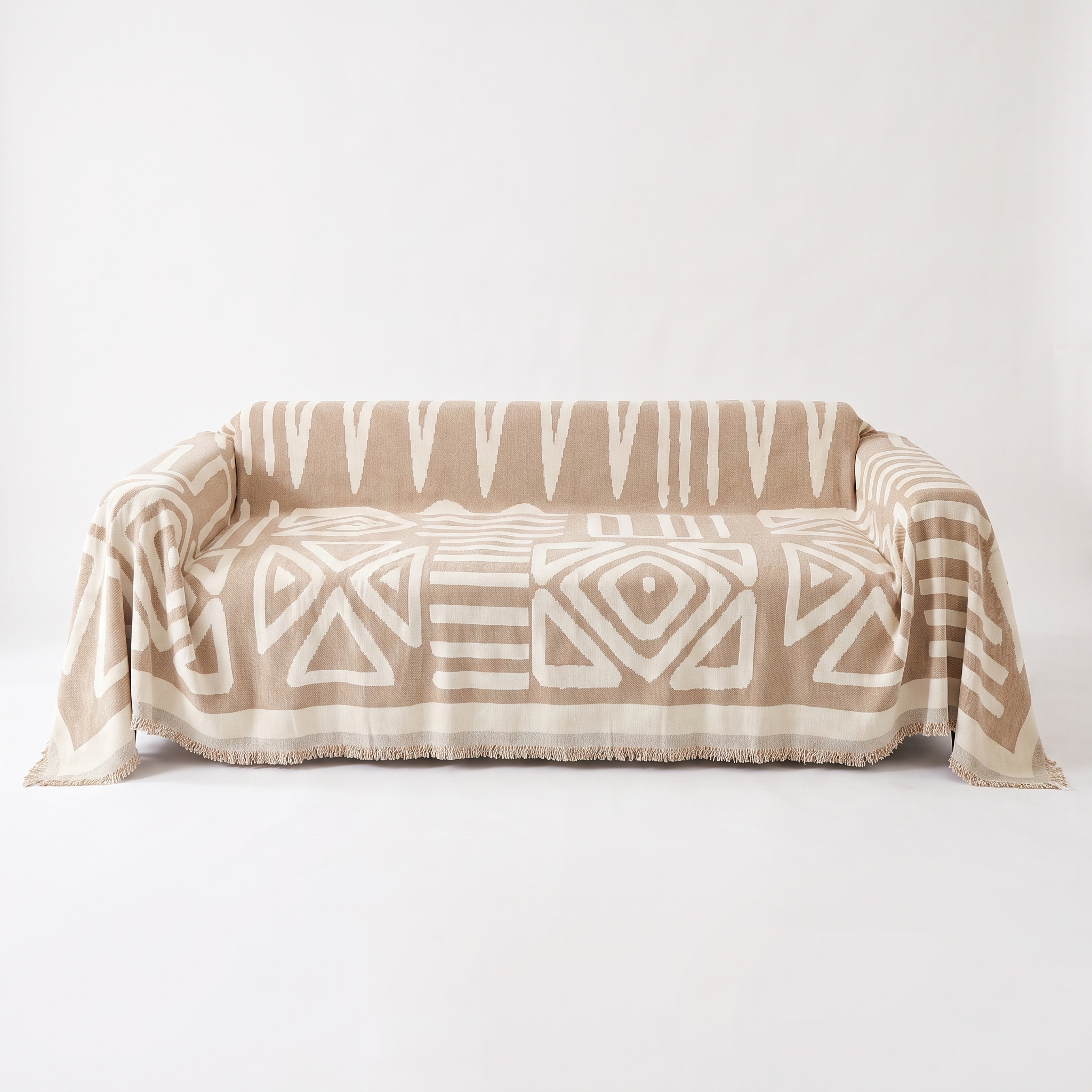 Boho Geometric Sofa Cover | Fringed Chenille Throw, 70-165in