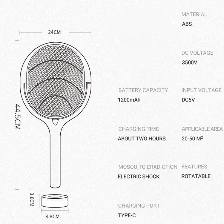 Electric Bug Zapper Racket with LED Light, Safety Mesh and Rotating Head, view 9