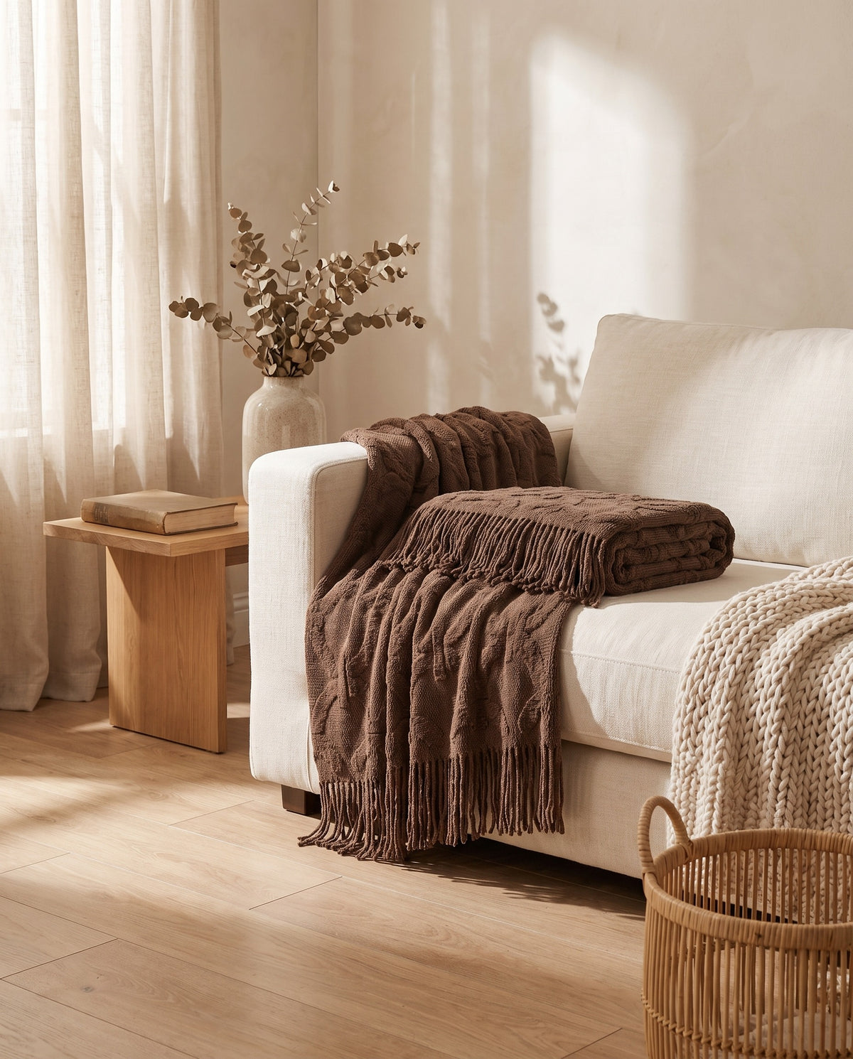 Elegant Textured Fringe Throw Blanket | Soft Warm Handfeel, 51-94in