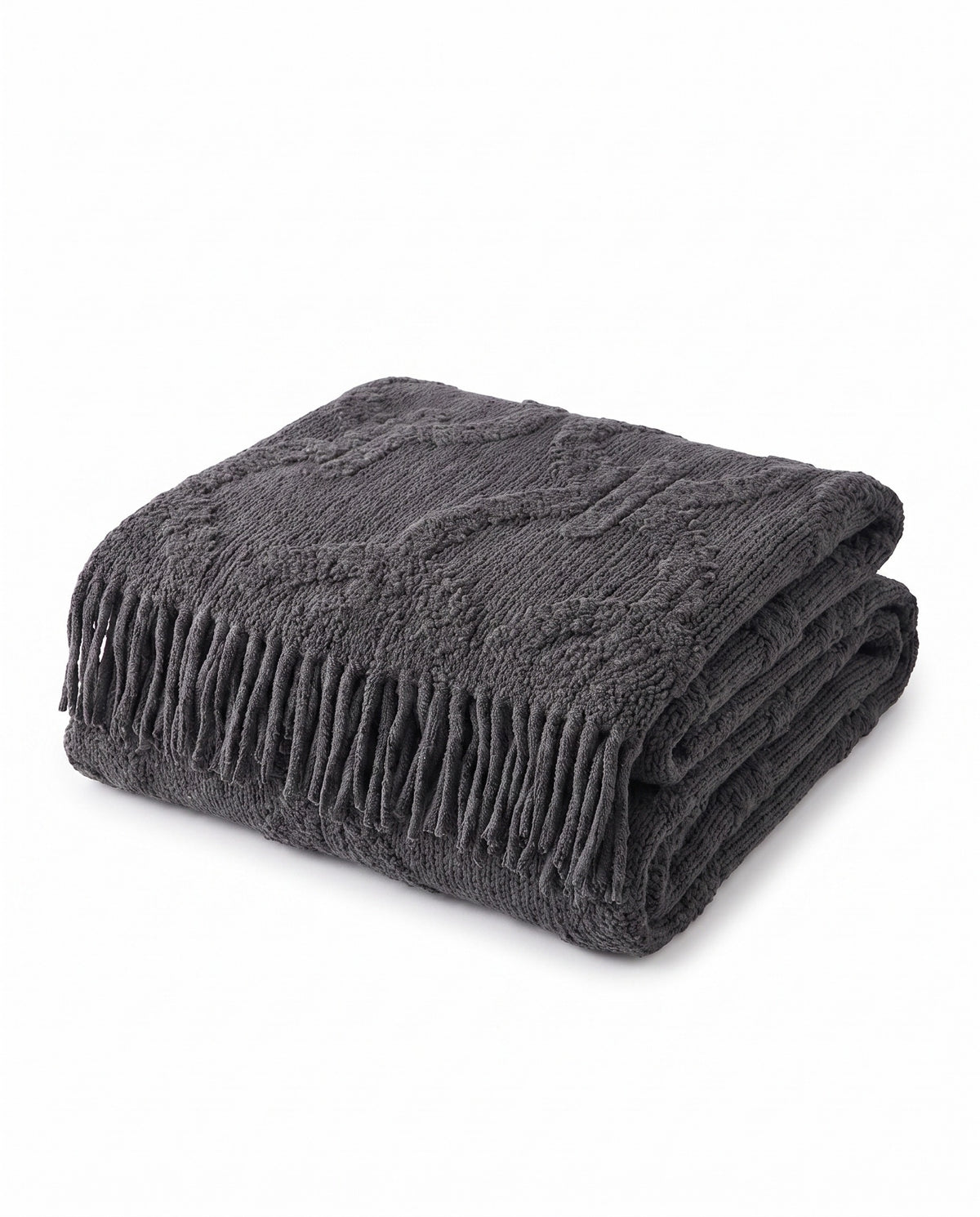 Elegant Textured Fringe Throw Blanket | Soft Warm Handfeel, 51-94in
