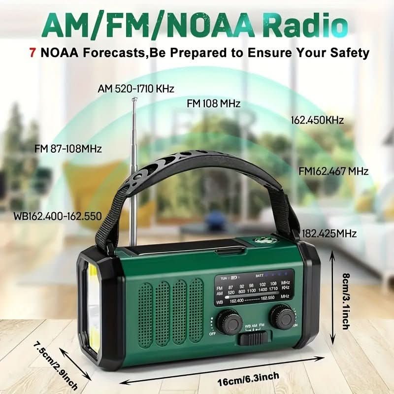 Emergency Weather Radio with Solar Panel, Hand Crank, 10,000 mAh Battery and Flashlight, view 3