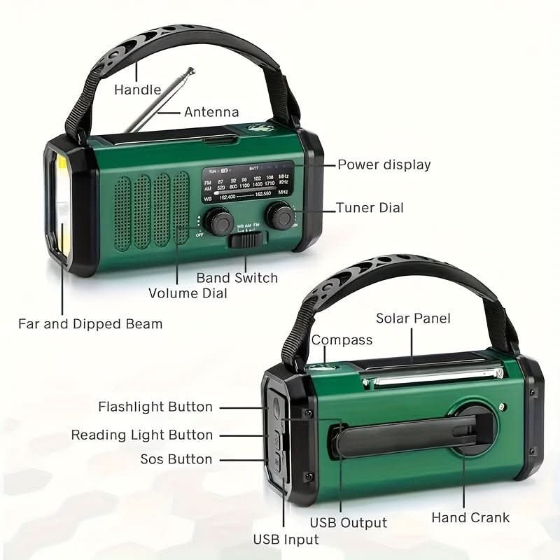 Emergency Weather Radio with Solar Panel, Hand Crank, 10,000 mAh Battery and Flashlight, view 5