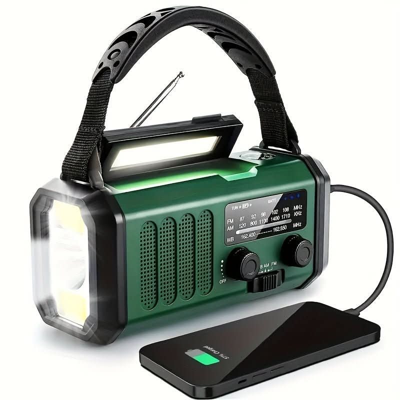 Emergency Weather Radio with Solar Panel, Hand Crank, 10,000 mAh Battery and Flashlight, view 6
