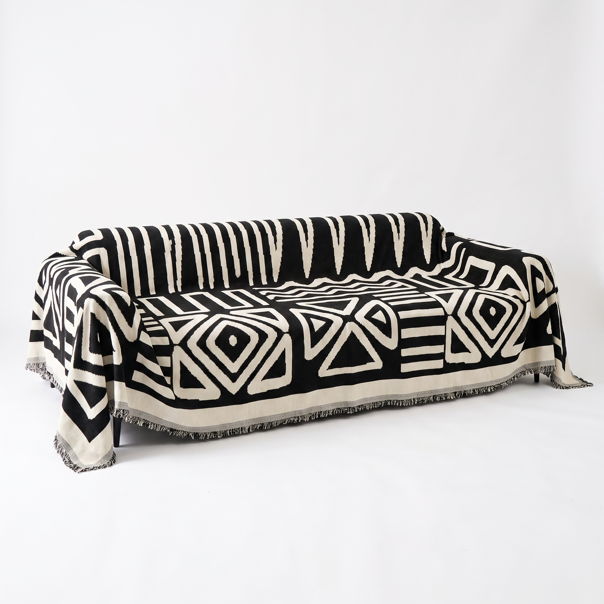 Boho Geometric Sofa Cover | Fringed Chenille Throw, 70-165in