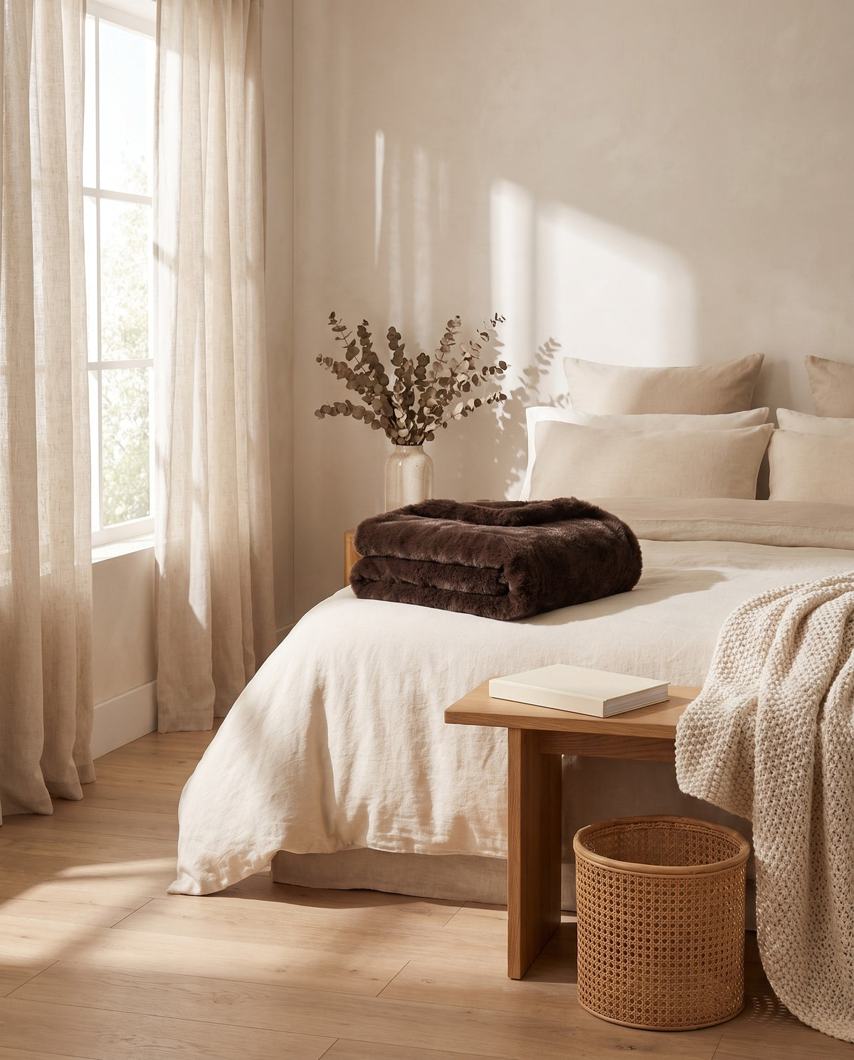 Faux Fur Throw & Pillow Cover Set | Soft Warm Handfeel
