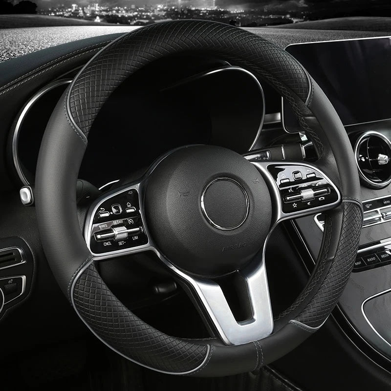 Faux Leather Steering Wheel Cover with Diamond Texture for Better Grip, view 1