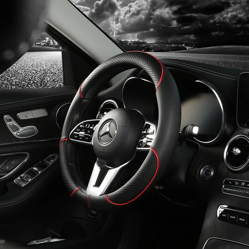 Faux Leather Steering Wheel Cover with Diamond Texture for Better Grip, view 3