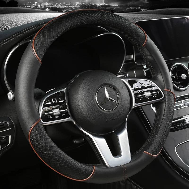 Faux Leather Steering Wheel Cover with Diamond Texture for Better Grip, view 9