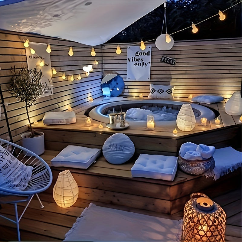 Flameless tea lights glowing among holiday decorations