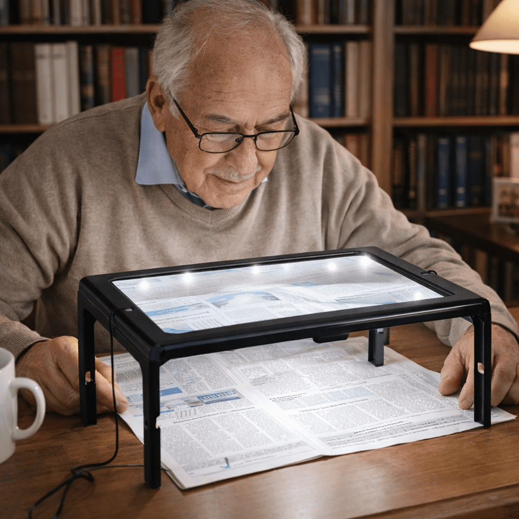 Foldable Hands Free Reading Magnifier with 3x Magnification and Four LEDs, view 1