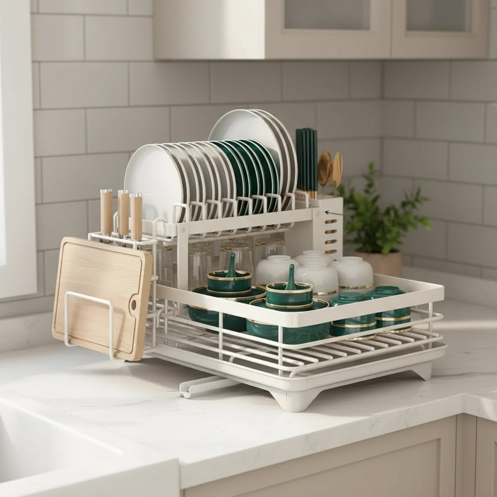 Foldable Stainless Steel Dish Drying Rack, Folds Flat for Storage, view 4