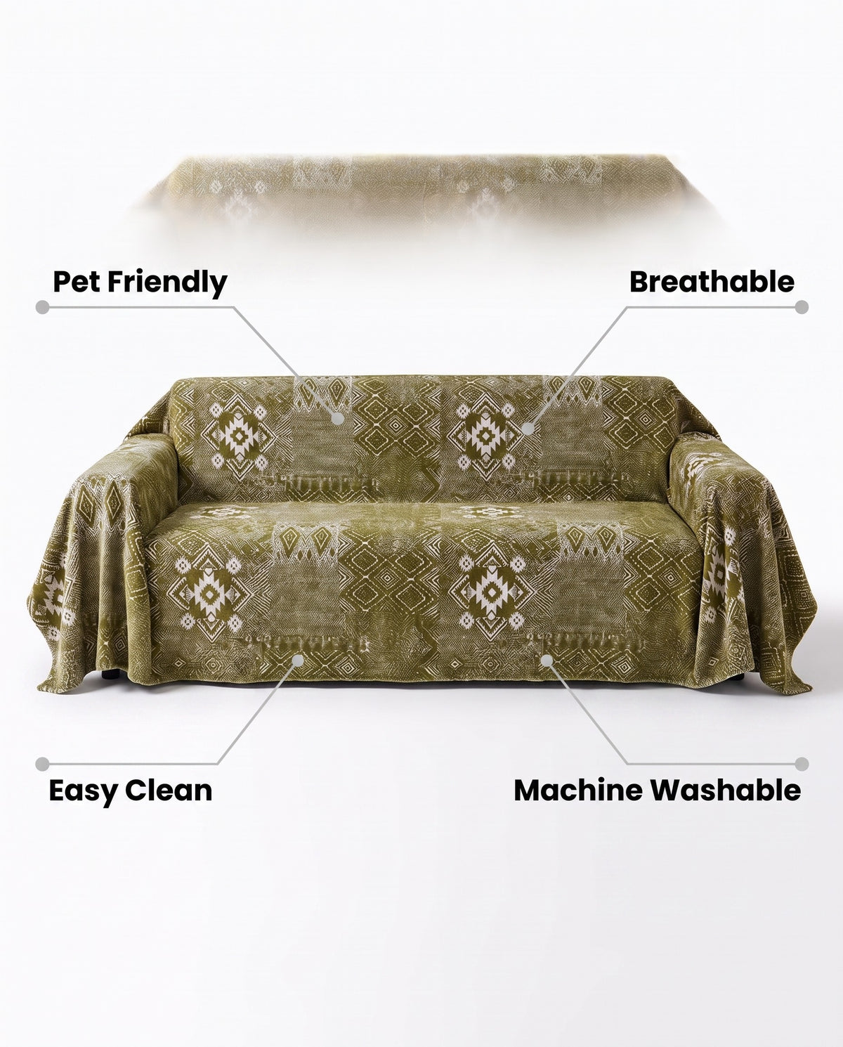 Gemometric Tribal Soft Pastel Pet-Friendly Multi-Purpose Minimal | Breathable, 71-165in