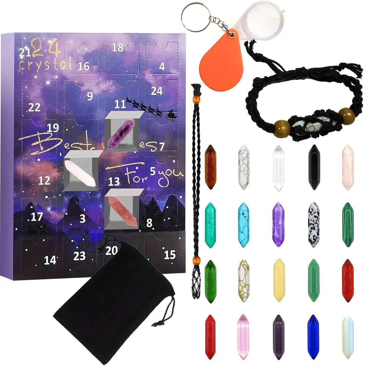 Gemstone Advent Calendar with 24 Crystals for Young Collectors in Four Styles, view 7