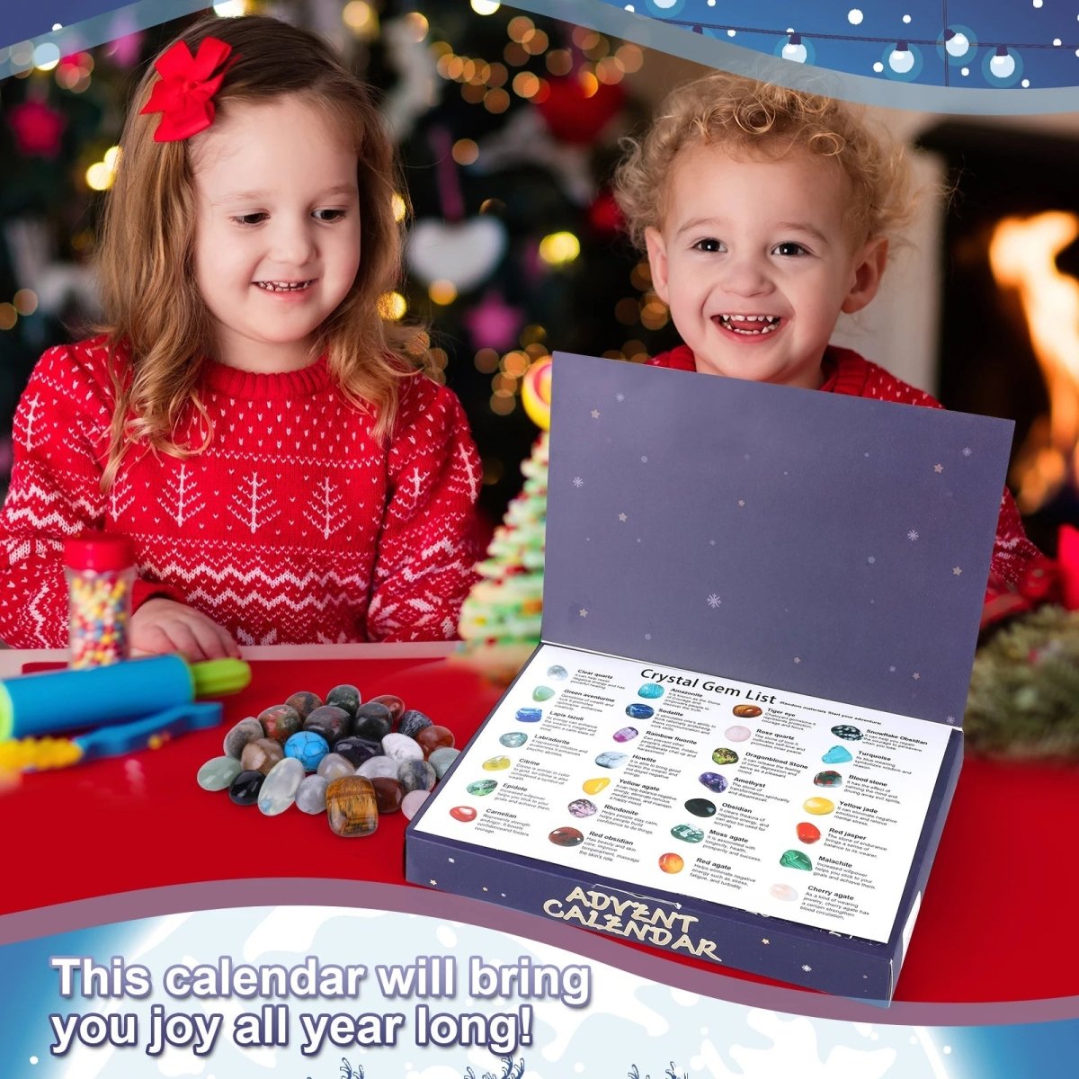 Gemstone Dig Advent Calendar with 24 Natural Stones for Young Collectors, view 2