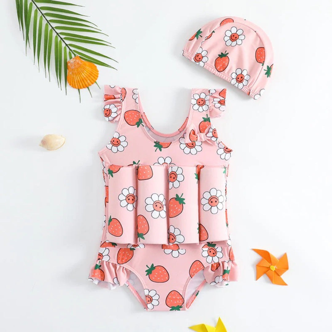Girls' Float Swimsuit with Buoyancy Pads and Swim Cap, Ages 2 to 7, view 1