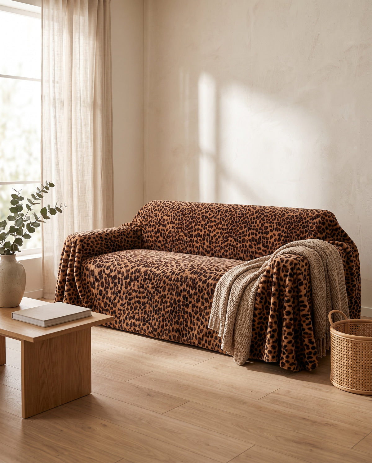 Glamour Leopard Scratch-Resistant Luxe Sofa Cover | Spill Resistant, 71-165in
