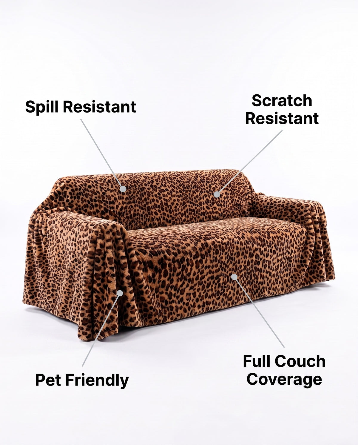 Glamour Leopard Scratch-Resistant Luxe Sofa Cover | Spill Resistant, 71-165in
