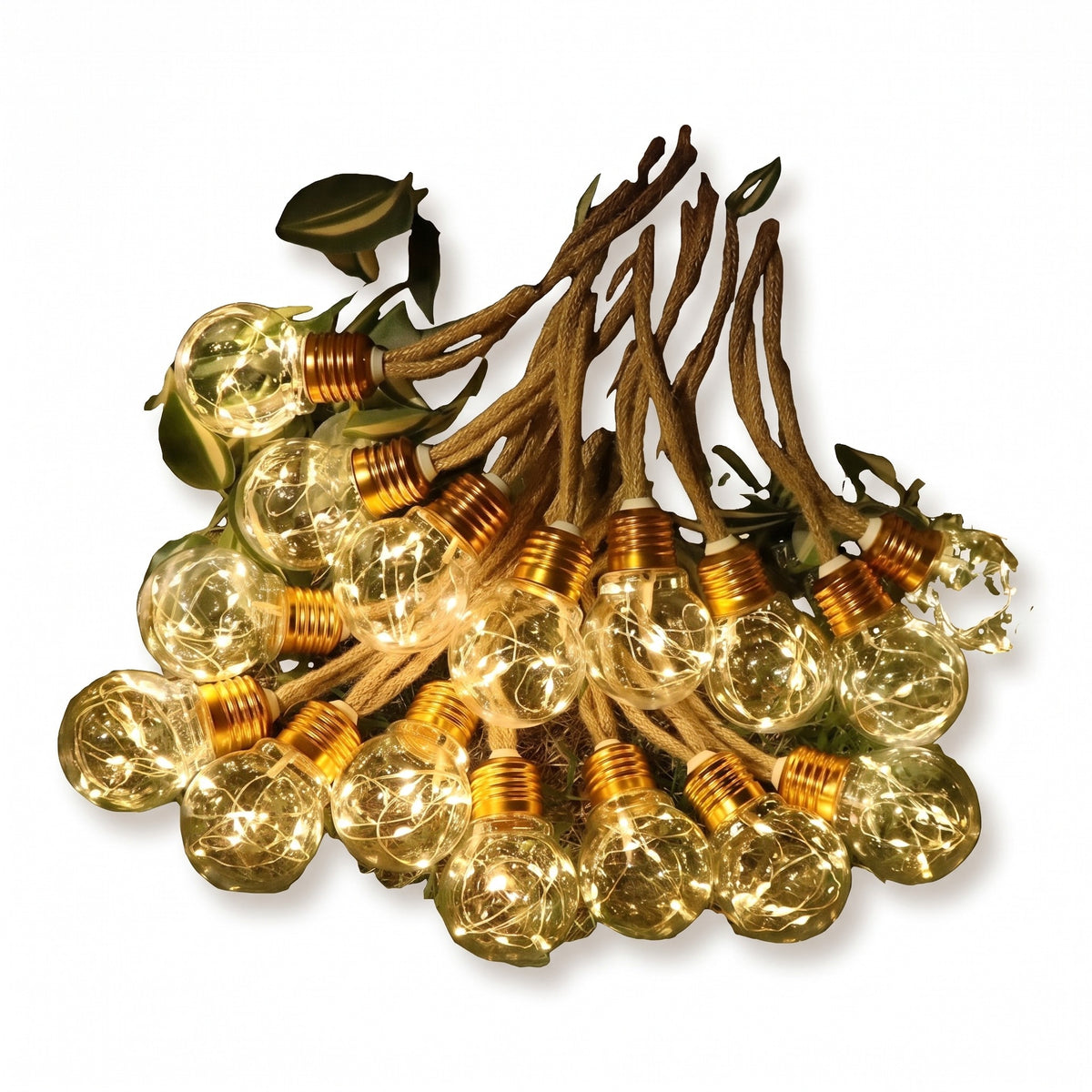 Hemp Rope Solar String Lights - Round
