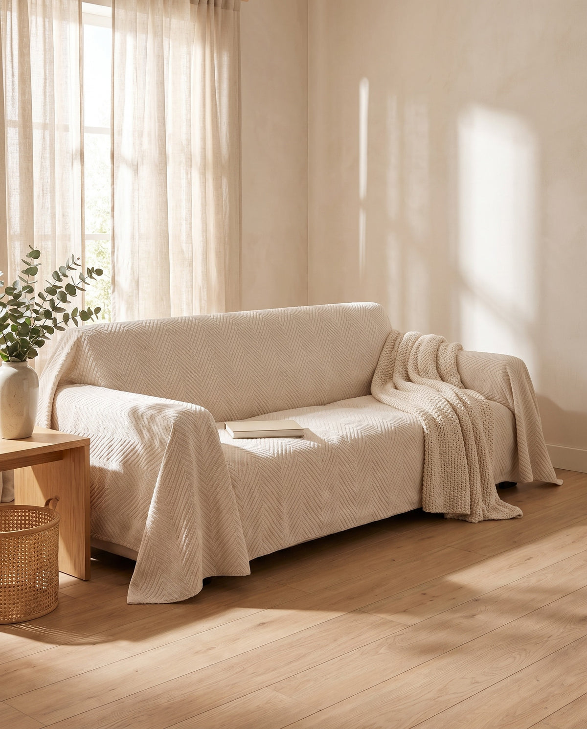 Herringbone Plush Nonslip Sofa Cover | Non-Slip Backing, 1-95in