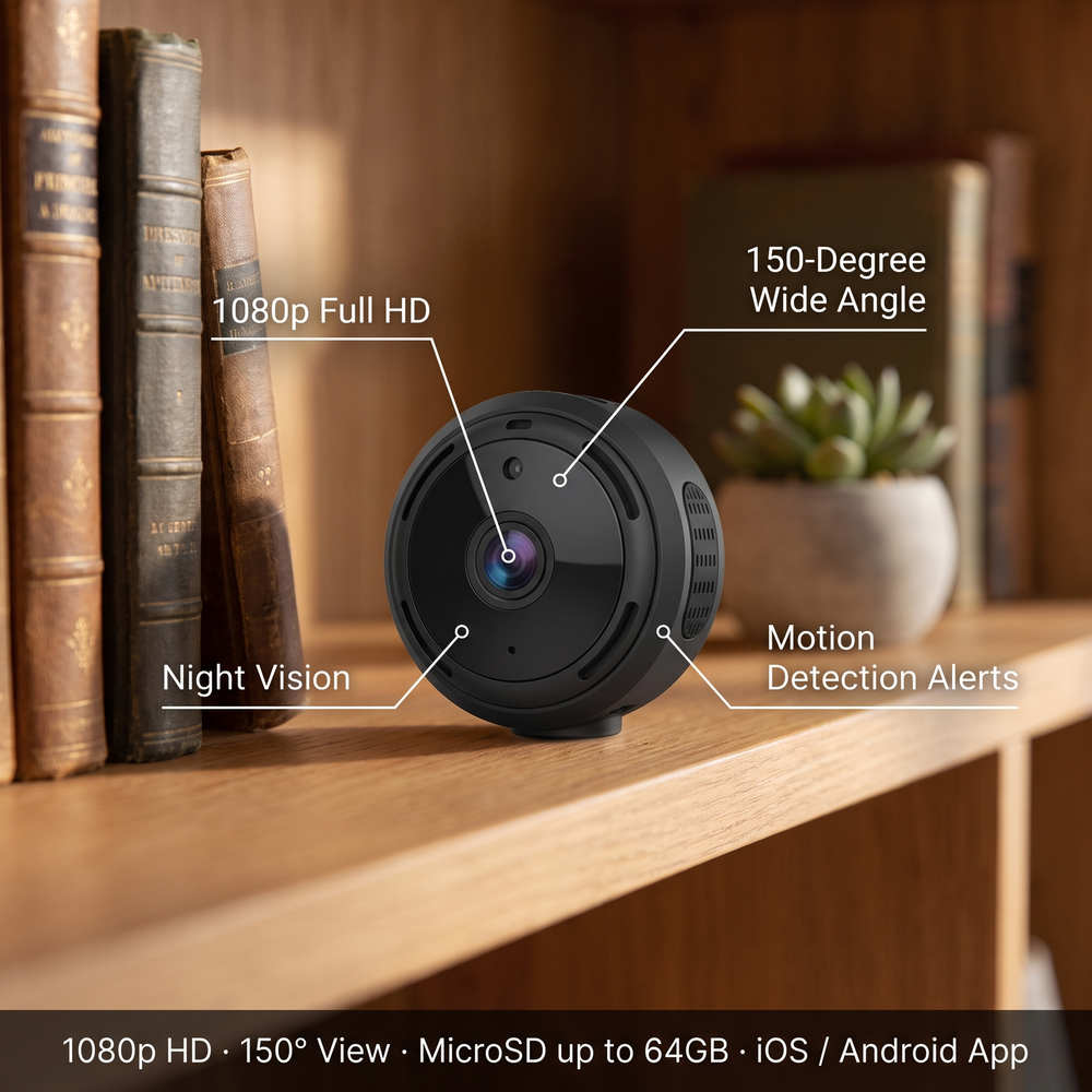 Mini WiFi Camera - 1080p HD Wireless Security Camera with Night Vision, Motion Detection, iOS Android App Compatibility, 3.5cm (5)