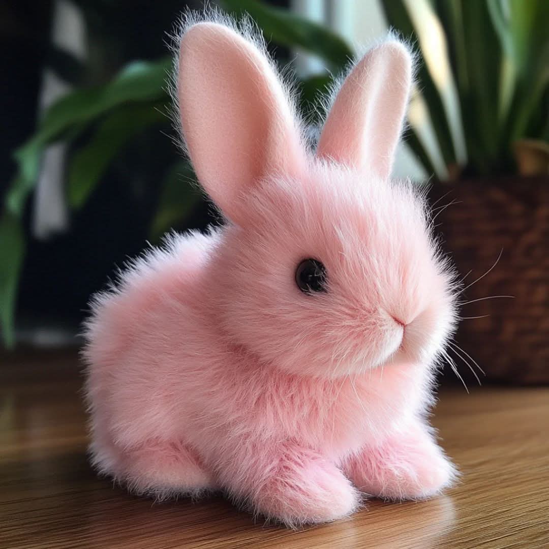 Interactive plush bunny toy standing upright, showing its soft white fur and pink ears.