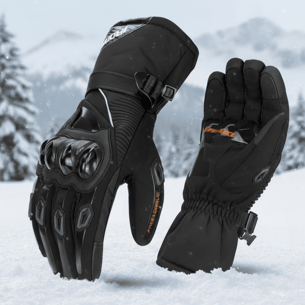 Insulated Waterproof Motorcycle Gloves with Three Layers and Reflectors, view 1