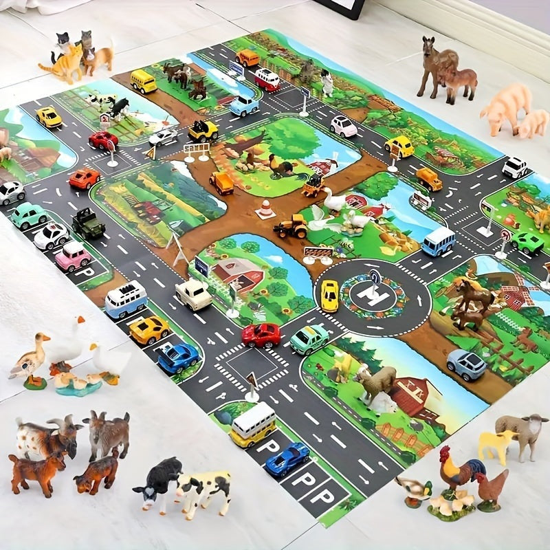 Kids Play Rug with Roads and Farm, 39 x 51 Inch, Non Slip Backing, view 3