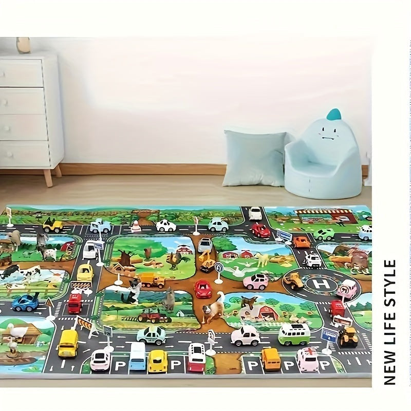 Kids Play Rug with Roads and Farm, 39 x 51 Inch, Non Slip Backing, view 4