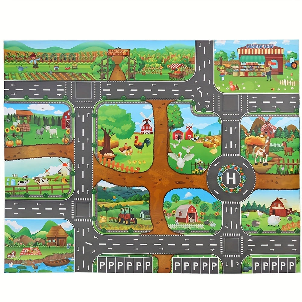 Kids Play Rug with Roads and Farm, 39 x 51 Inch, Non Slip Backing, view 5