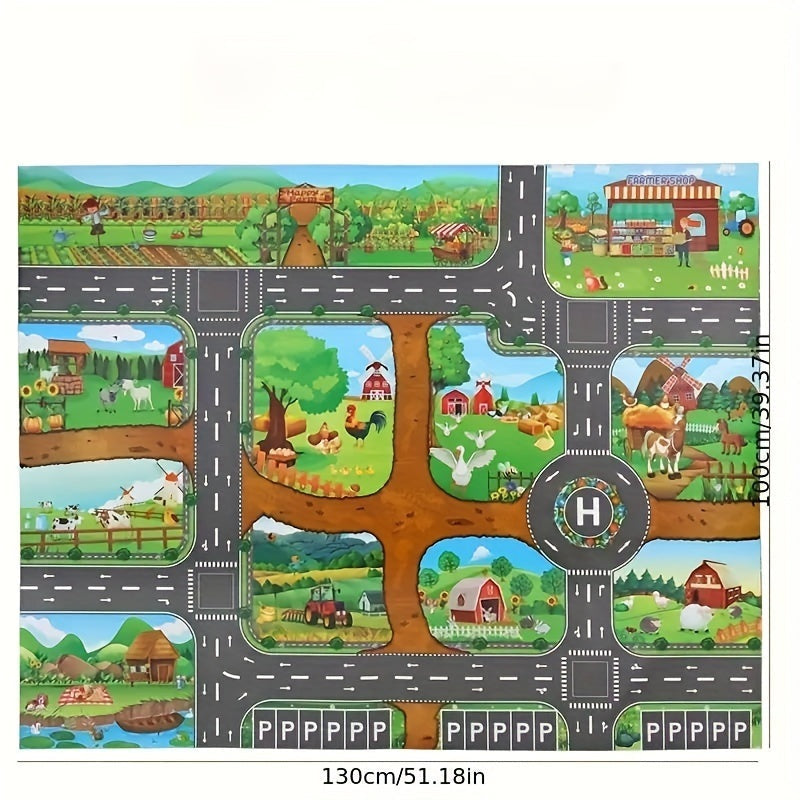 Kids Play Rug with Roads and Farm, 39 x 51 Inch, Non Slip Backing, view 6