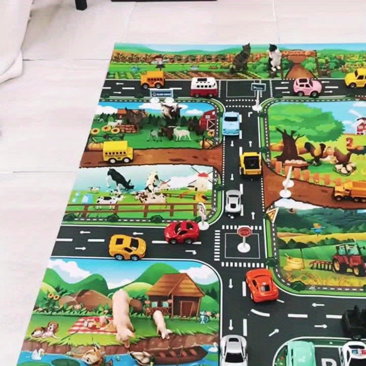 Kids Play Rug with Roads and Farm, 39 x 51 Inch, Non Slip Backing, view 8