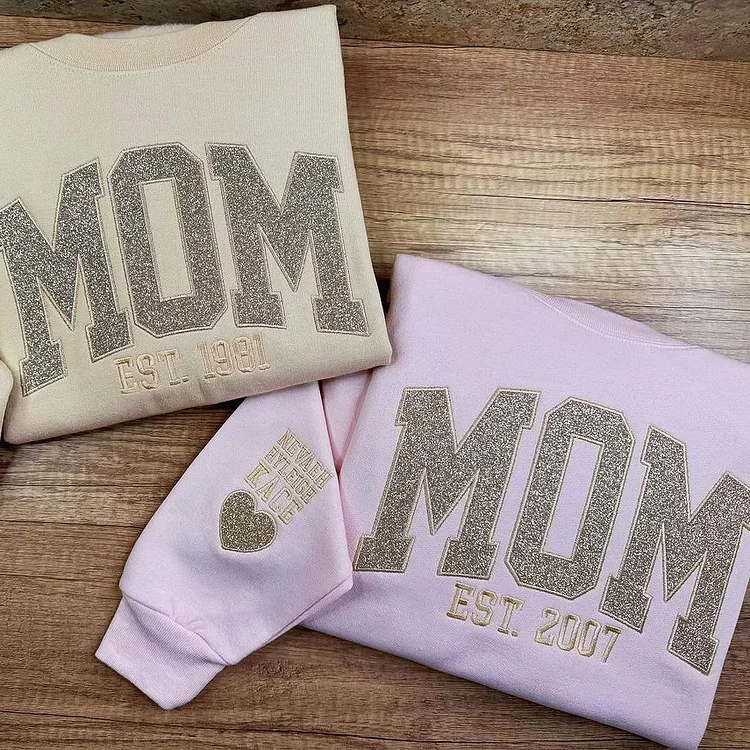 Embroidered Mom Sweatshirt by KindredLoom: Personalized Sleeve Names
