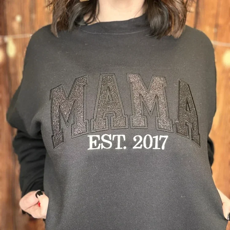 Embroidered Mom Sweatshirt by KindredLoom: Personalized Sleeve Names
