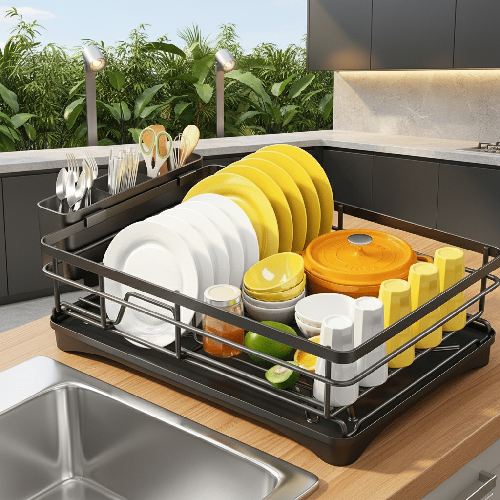 Large Dish Drying Rack with Drip Tray, Standard or Premium Version, view 1