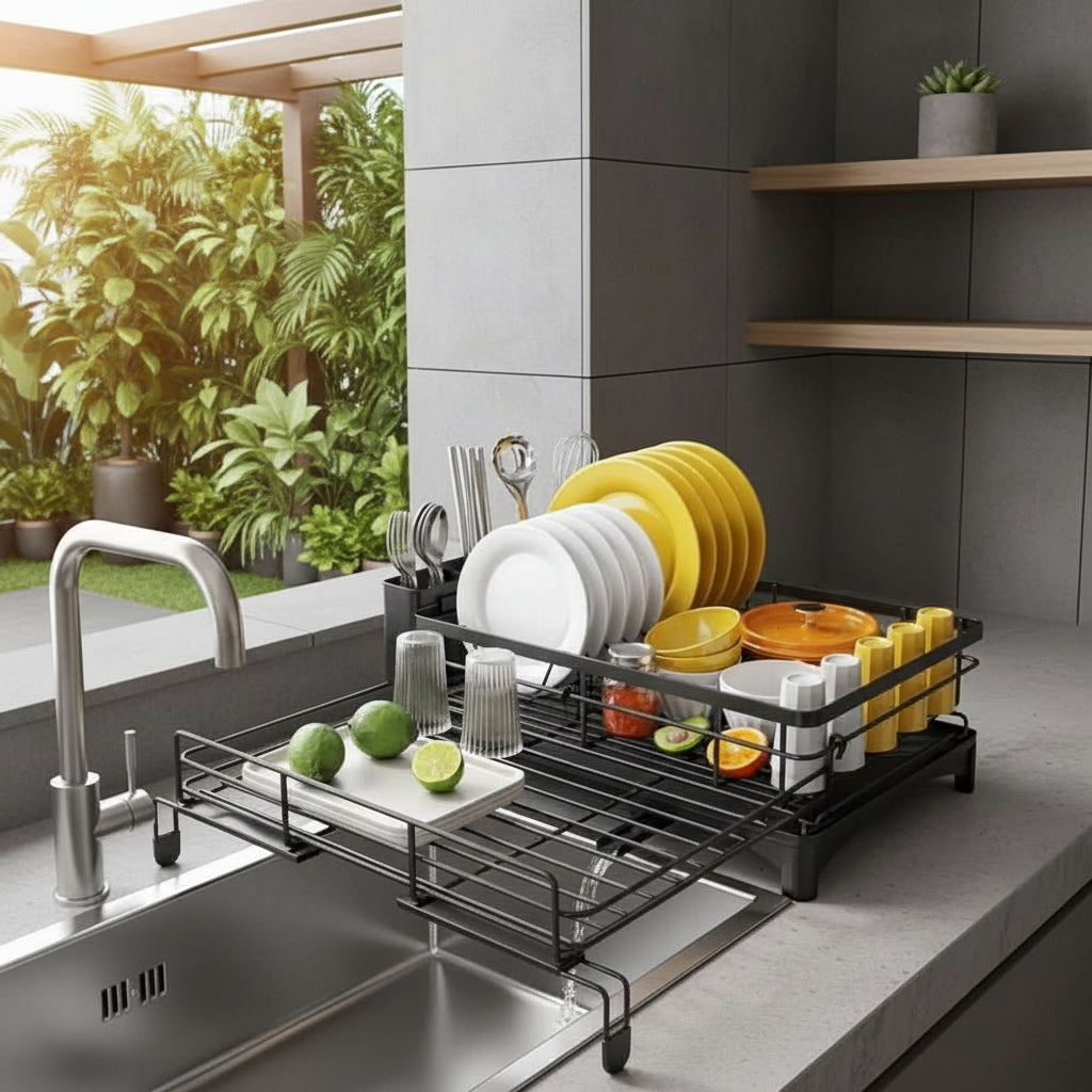 Drip tray being pulled out from under the dish rack