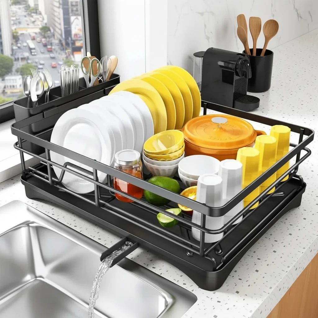 Large Dish Drying Rack with Drip Tray, Standard or Premium Version, view 3