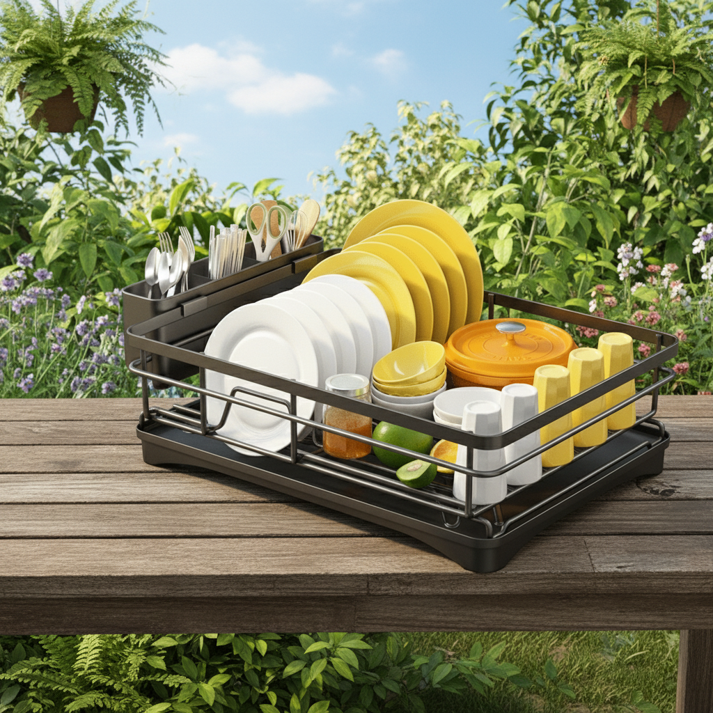Large Dish Drying Rack with Drip Tray, Standard or Premium Version, view 4