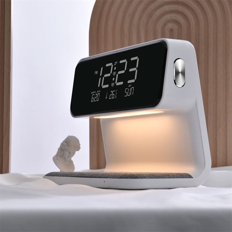 LCD Alarm Clock with Touch Dimmer Lamp and Wireless Charging Pad, view 2