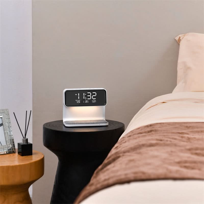 LCD Alarm Clock with Touch Dimmer Lamp and Wireless Charging Pad, view 3