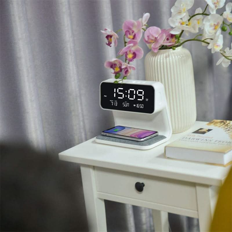 LCD Alarm Clock with Touch Dimmer Lamp and Wireless Charging Pad, view 4