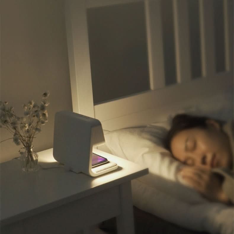 LCD Alarm Clock with Touch Dimmer Lamp and Wireless Charging Pad, view 7