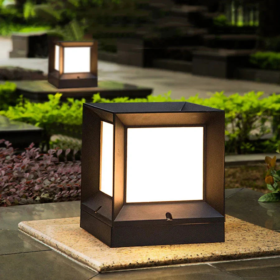 LED outdoor path lights lining a garden walkway at dusk