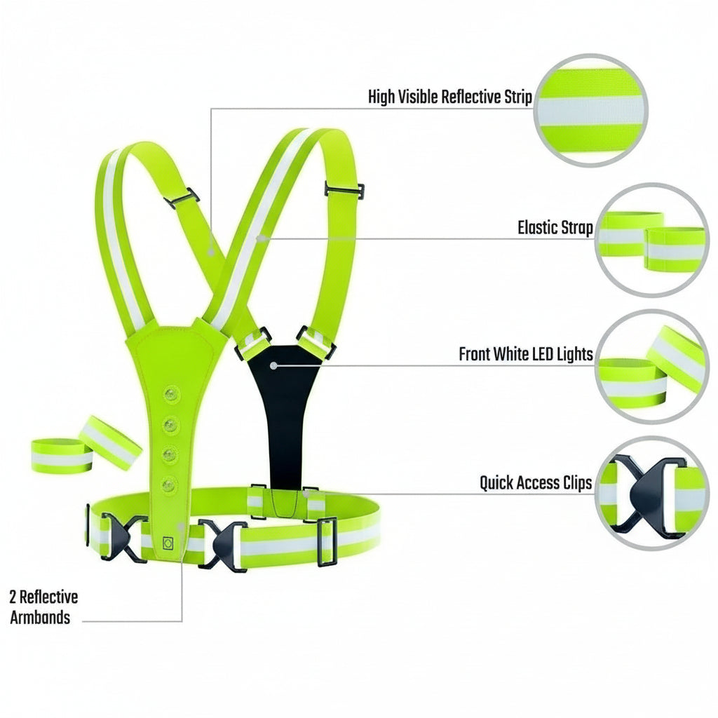 LED Running Vest with Reflective Strips and Three Light Modes, USB Rechargeable, view 5