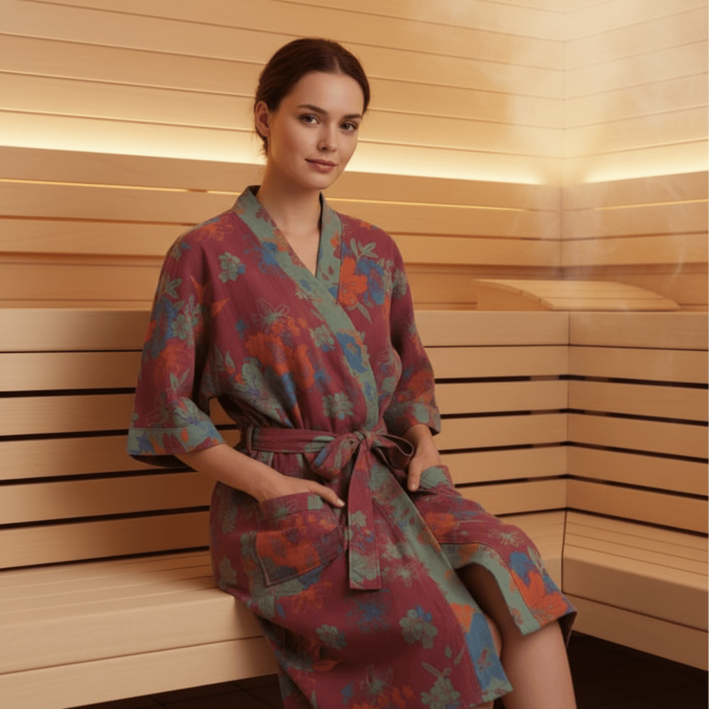 Lightweight Cotton Gauze Kimono Bathrobe, Breathable and Soft, view 5