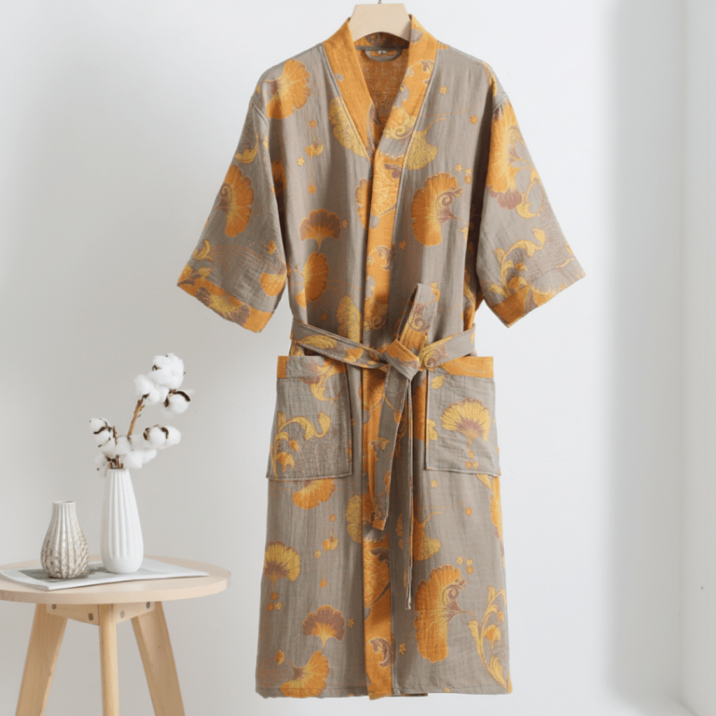 Lightweight Cotton Gauze Kimono Bathrobe, Breathable and Soft, view 6