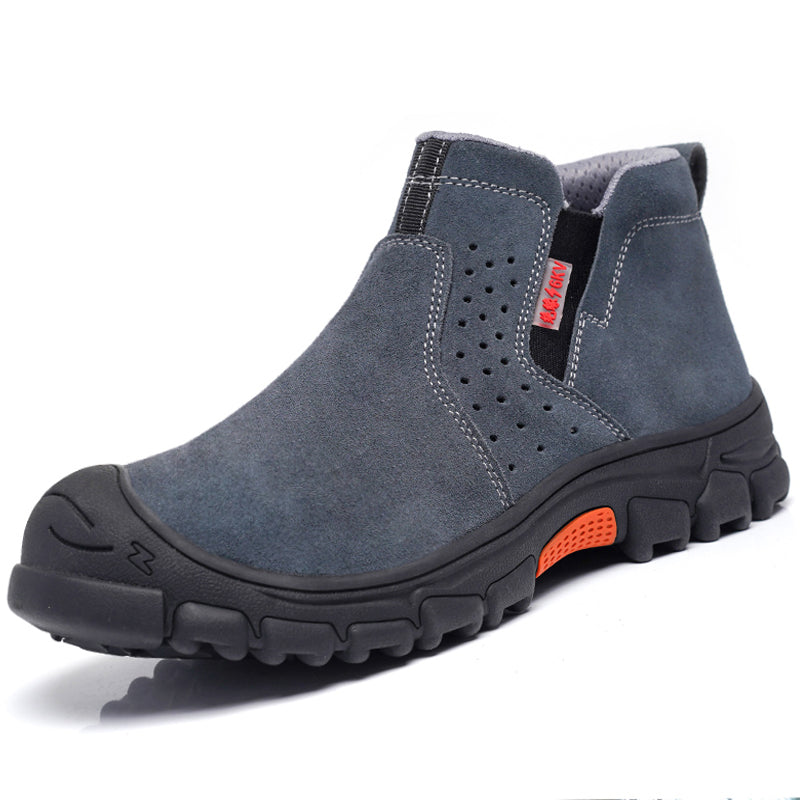 Lightweight waterproof safety shoe in gray with a slip resistant sole