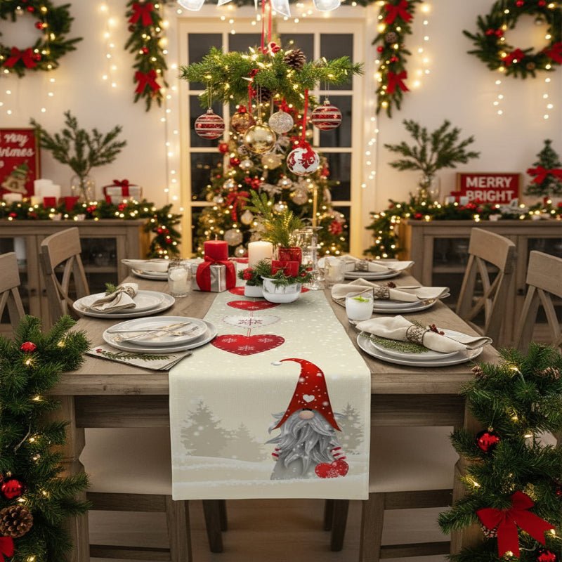 Linen Christmas Table Runner with Gnome Print in Three Lengths up to 78.7 in, view 3
